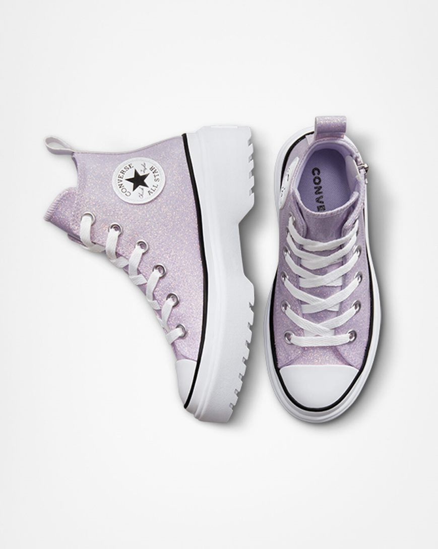 Zapatos Plataforma Converse Chuck Taylor All Star Lugged Lift Glitter Altas Niña Moradas Blancas Negras | PE W4P705